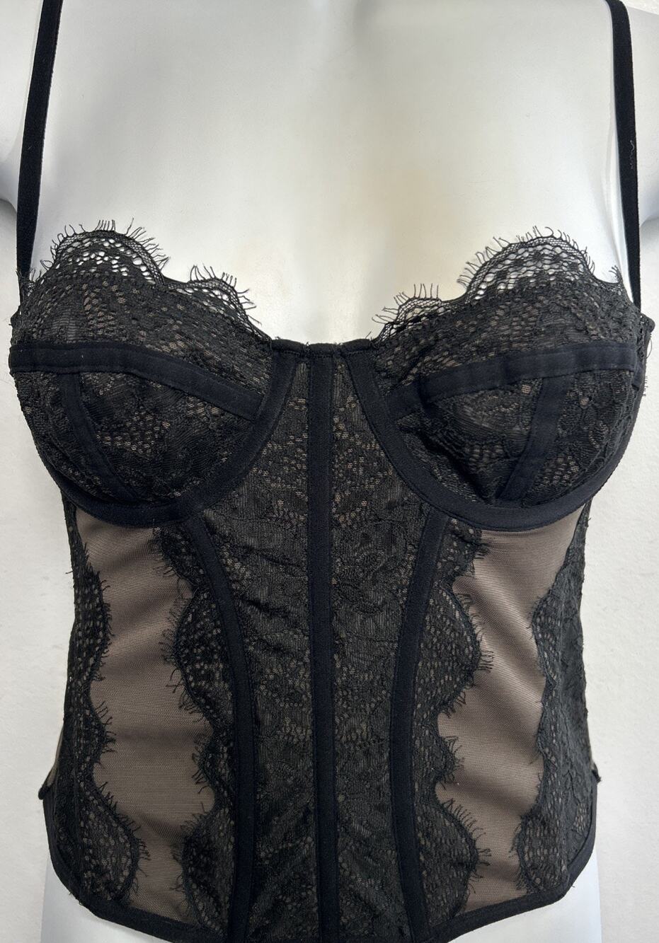 Urban Outfitters Out From Under Modern Love Corset Top M Black Lace Boned Straps